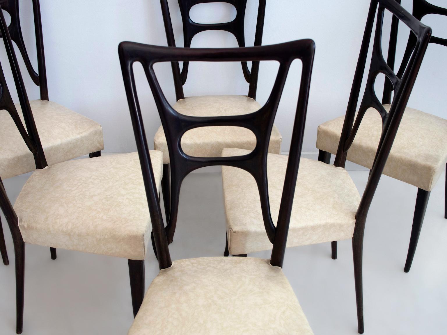 Mid-Century Modern Set of Six Ebonized Wood Dining Chairs