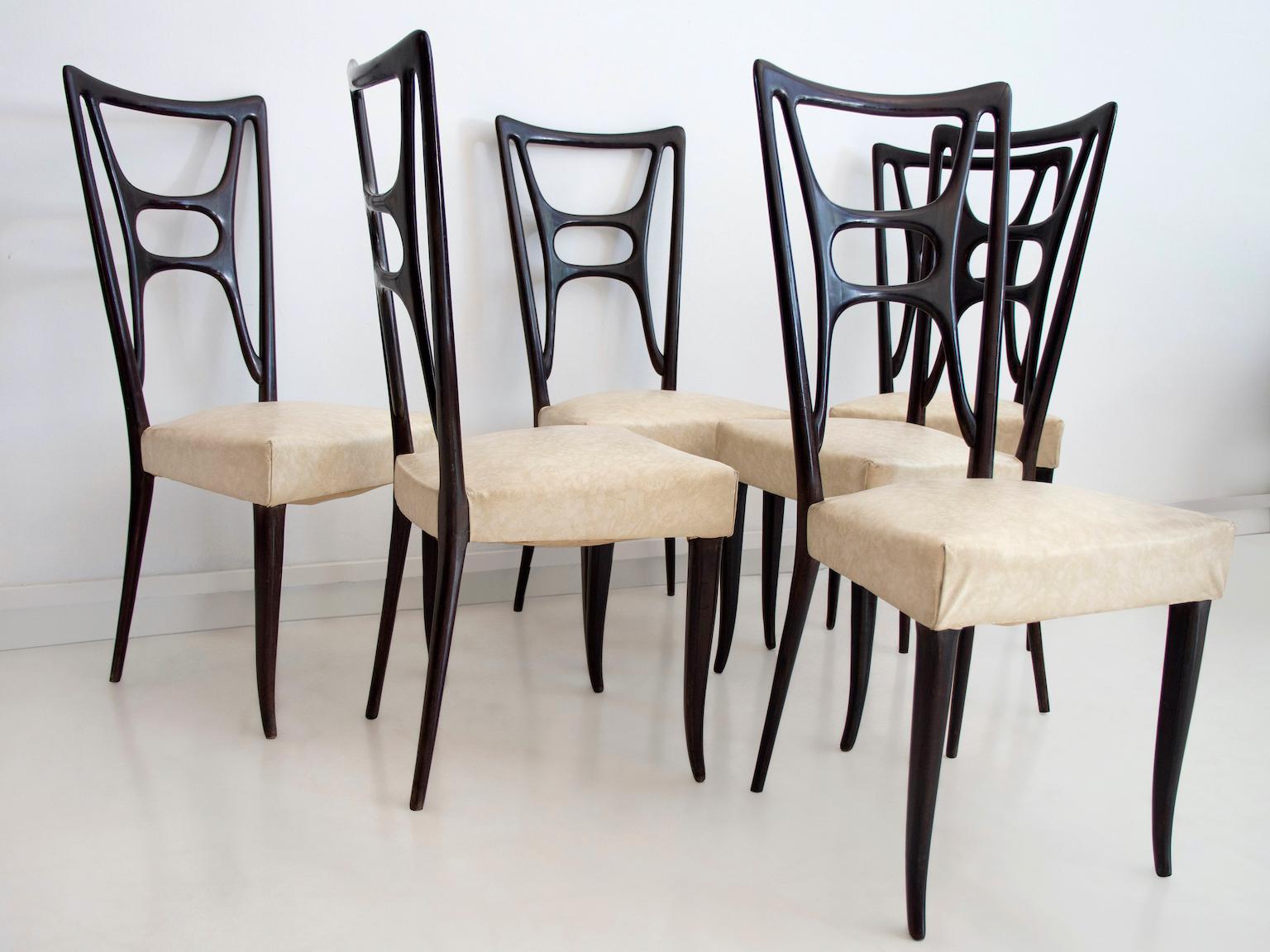20th Century Set of Six Ebonized Wood Dining Chairs