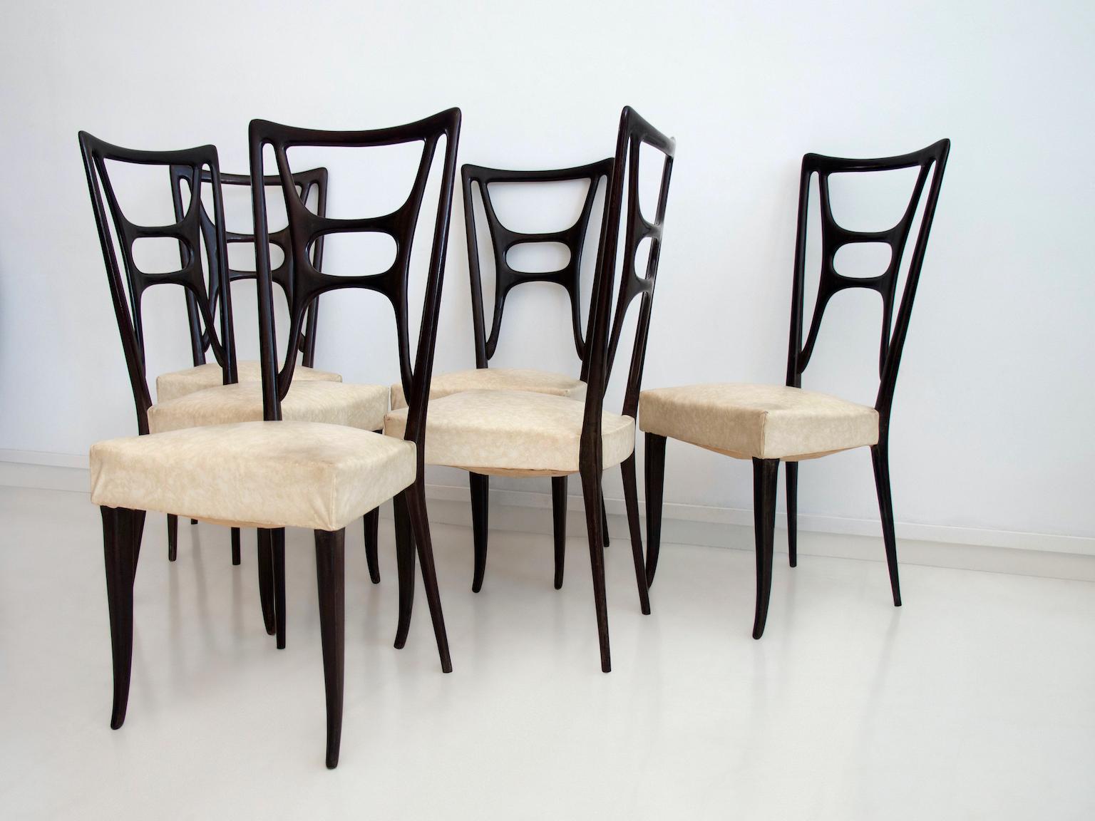 Set of Six Ebonized Wood Dining Chairs 1