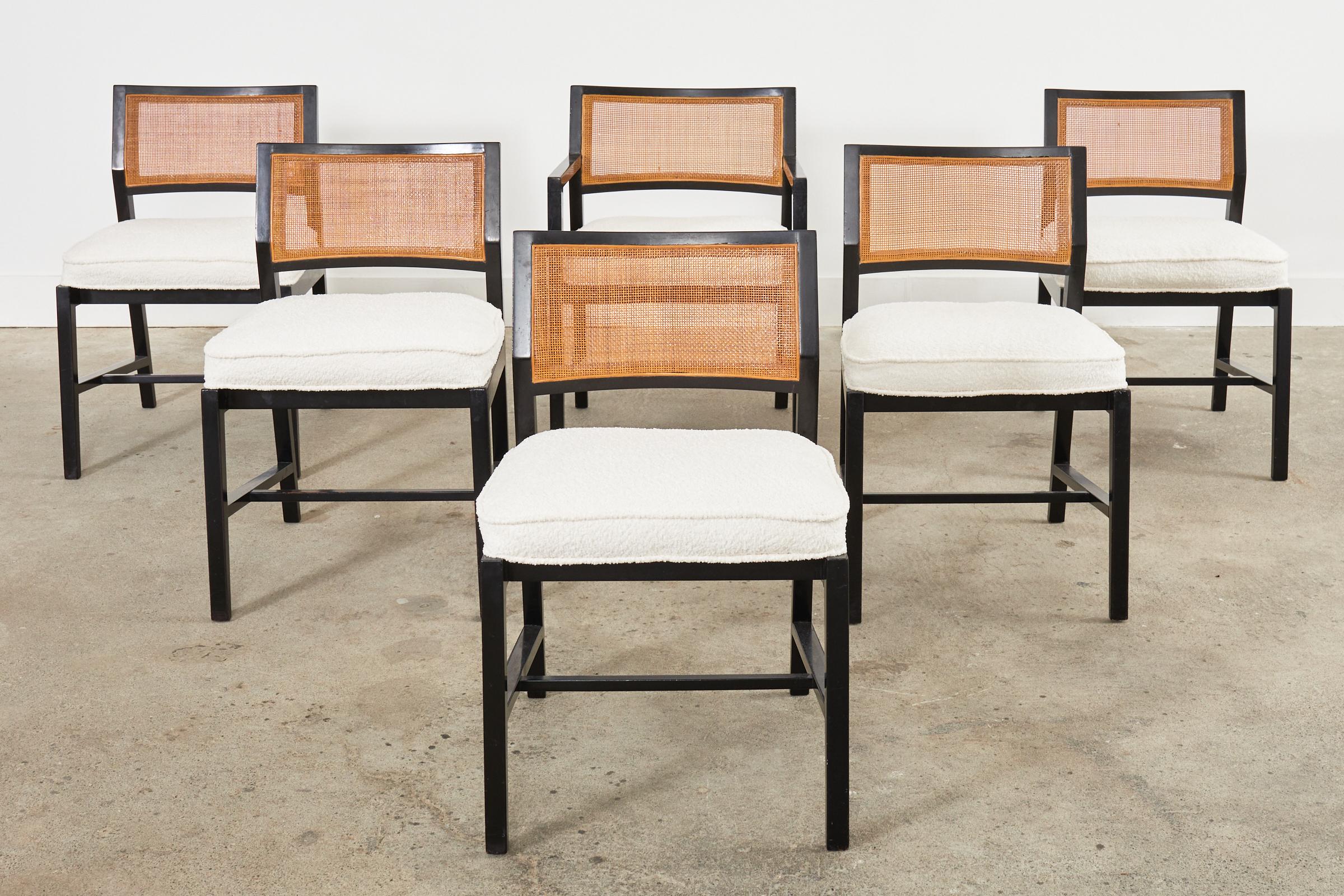 Mid-Century Modern Set of Six Edward Wormley for Dunbar Caned Dining Chairs For Sale