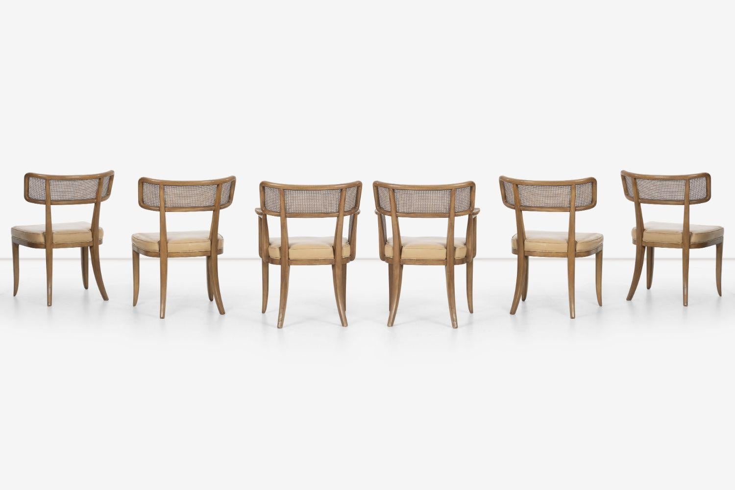 Leather Set of Six Edward Wormley for Dunbar Curved-Back Dining Chairs For Sale