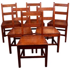 Antique Set of Six Edwardian Country Oak Dining Chairs