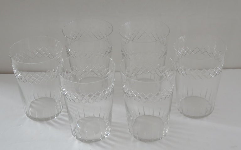 English Set of Six Edwardian Glass Tumblers Engraved Drinking Glasses, circa 1905 For Sale