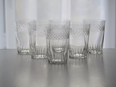Set of SIX Edwardian Glass Tumblers Engraved Drinking Glasses, circa 1905