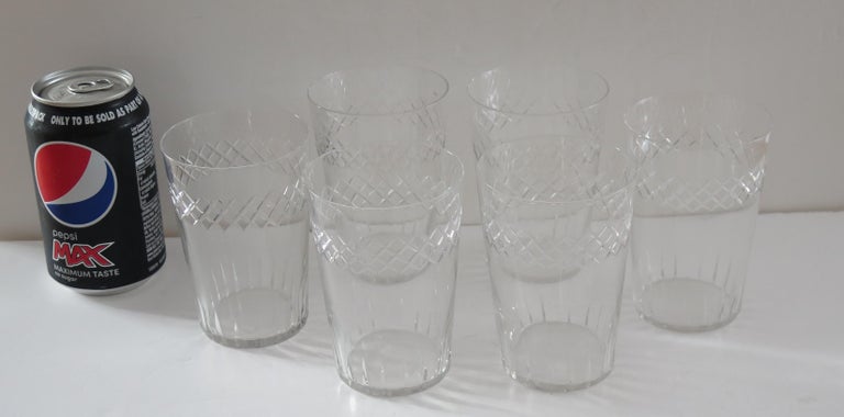Set of Six Edwardian Glass Tumblers Engraved Drinking Glasses, circa 1905 In Good Condition For Sale In Lincoln, Lincolnshire