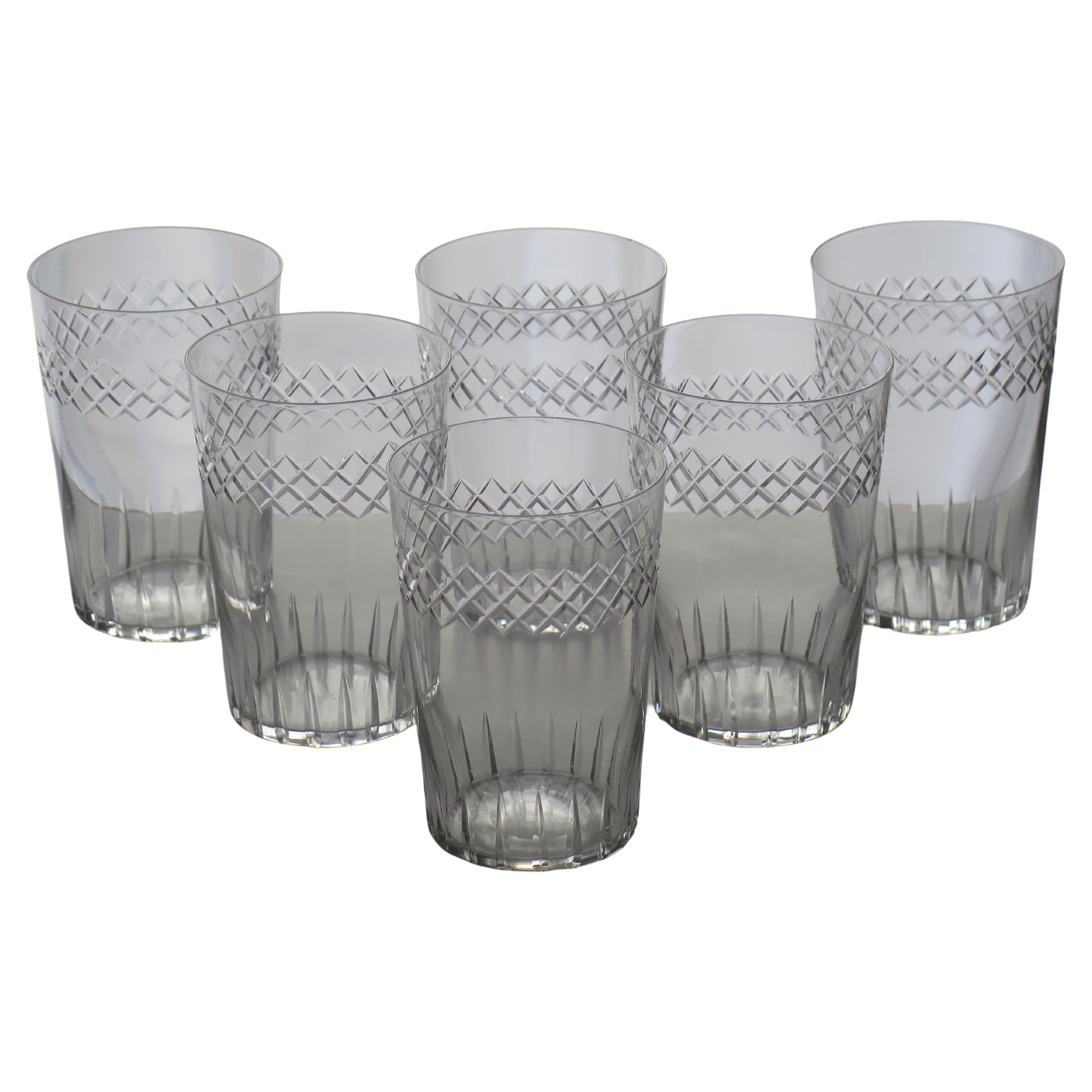 Set of SIX Edwardian Glass Tumblers Engraved Drinking Glasses, circa 1905 For Sale