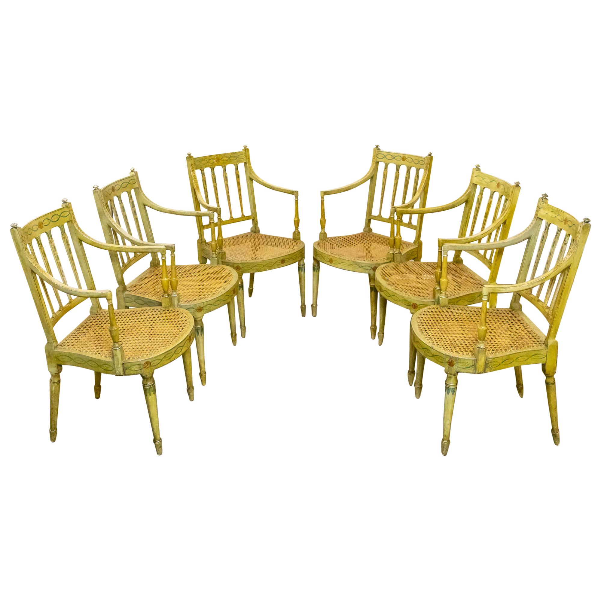Set of Six Edwardian Painted Armchairs in the George III Style For Sale