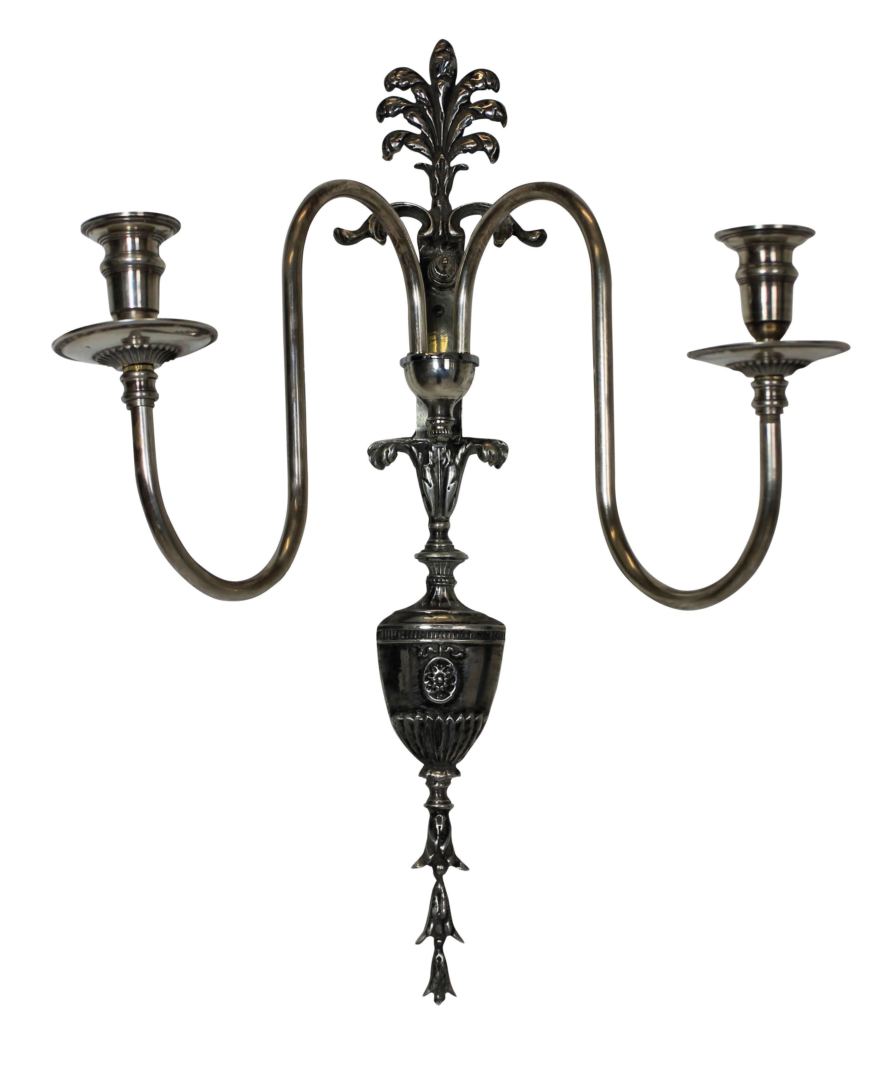 Set of Six Edwardian Silver Plated Wall Sconces In Good Condition In London, GB