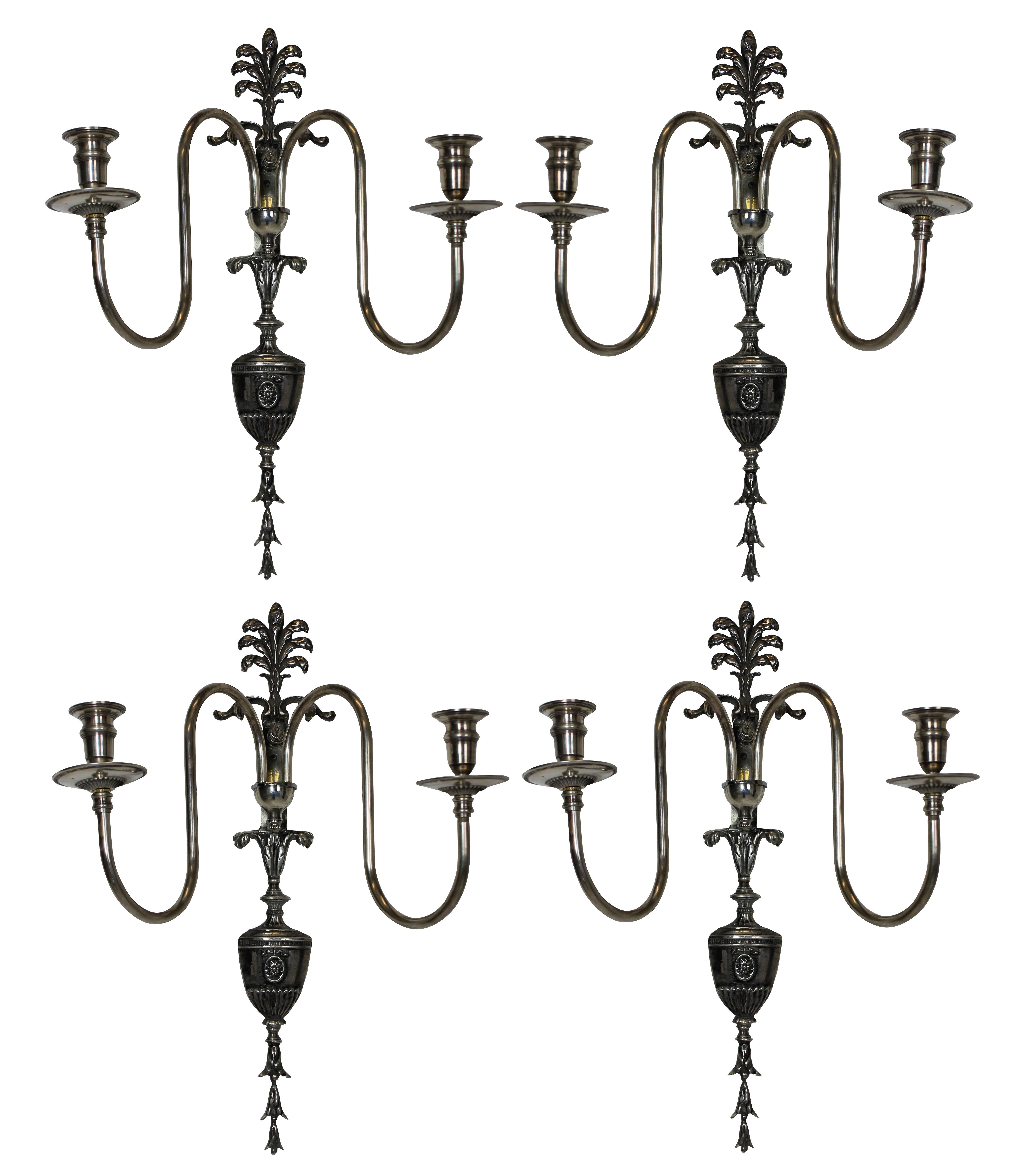 Early 20th Century Set of Six Edwardian Silver Plated Wall Sconces