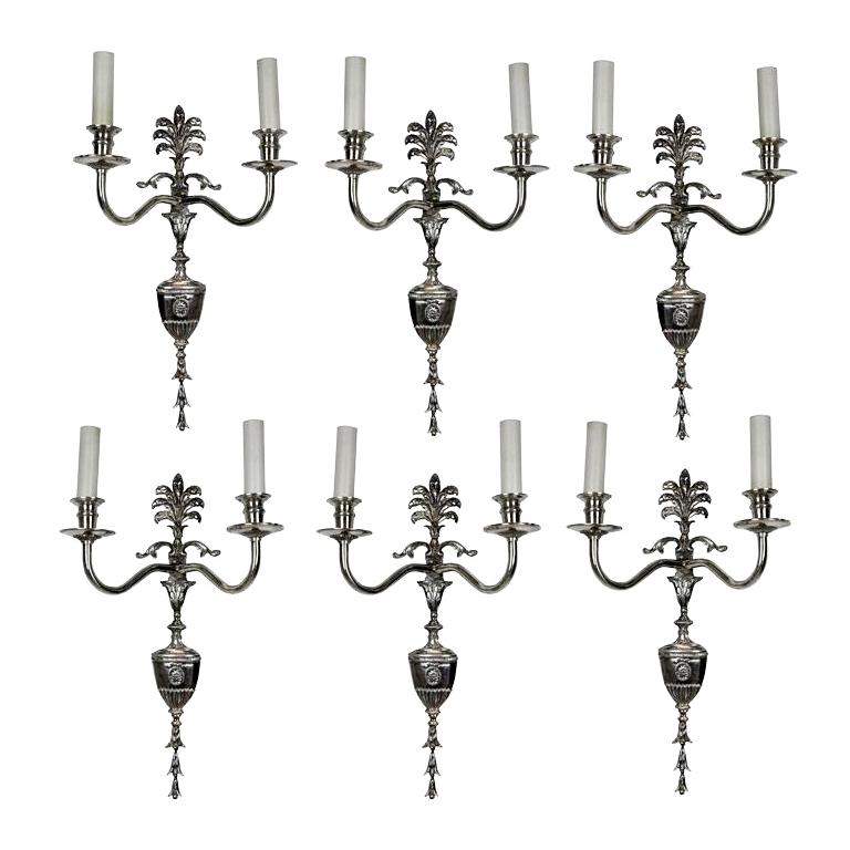 Set of Six Edwardian Silver Plated Wall Sconces