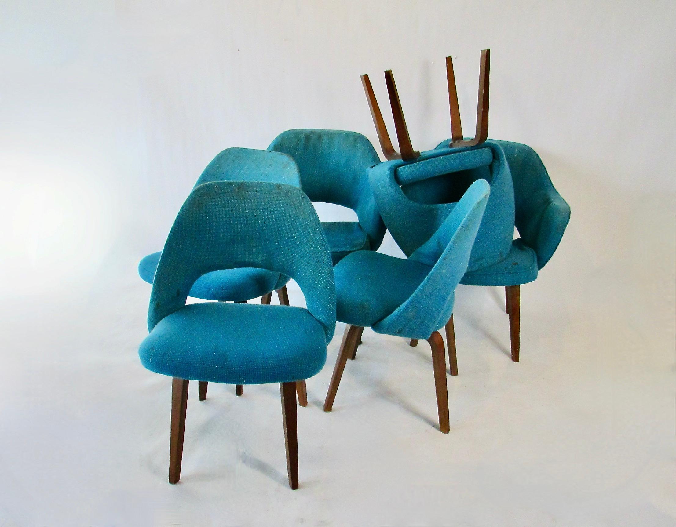 Set di sei sedie direzionali Eero Saarinen Knoll, tutte originali, che necessitano di restauro In condizioni discrete in vendita a Ferndale, MI