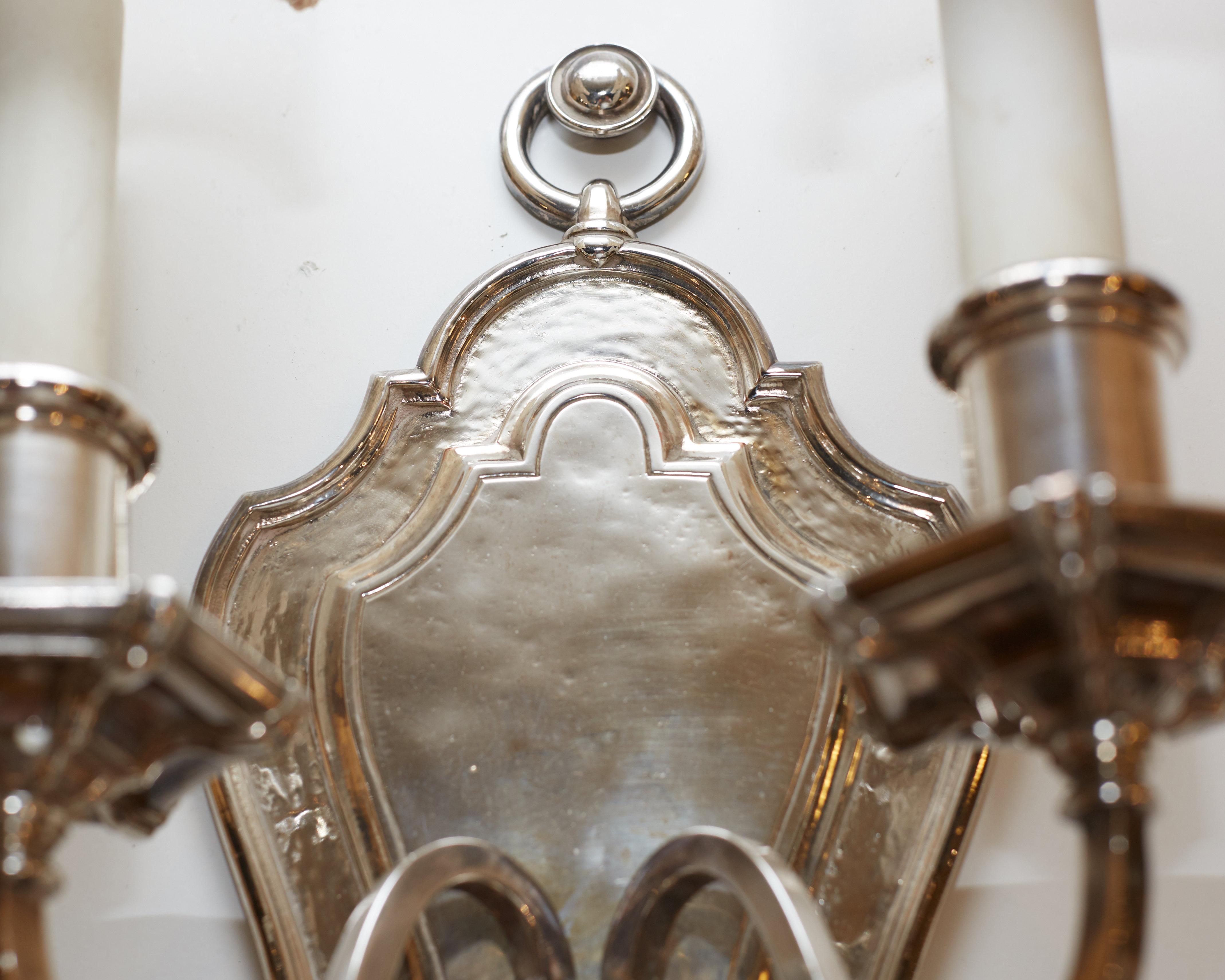 Set of Six E.F. Caldwell Silvered Bronze Shield Back Sconces In Good Condition In New York, NY