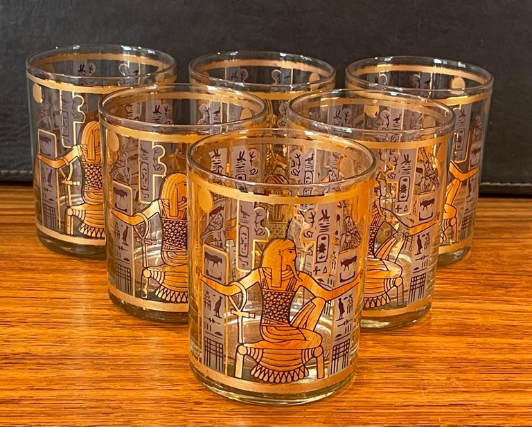 Set of Six Egyptian Double Old Fashion Cocktail Glasses by Culver Ltd