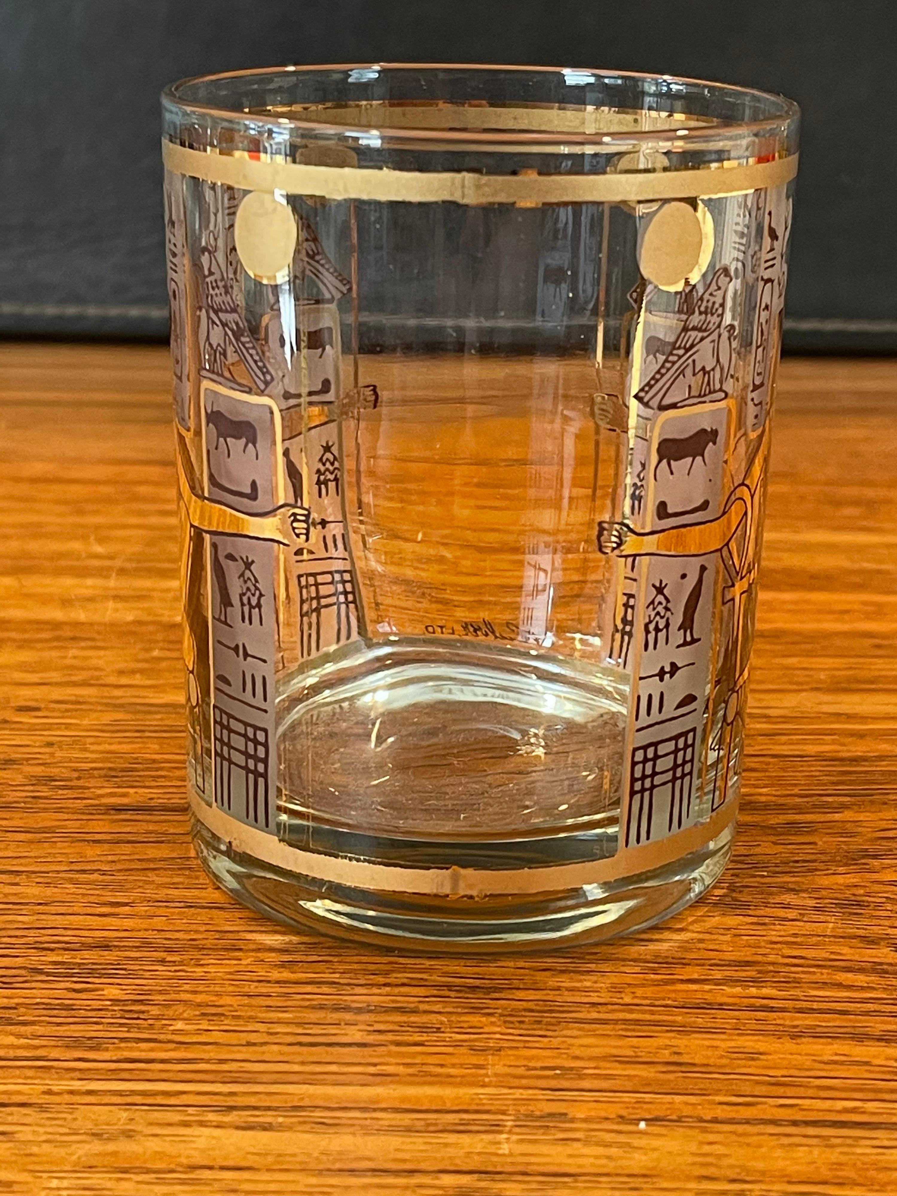 Mid-Century Modern Set of Six Egyptian Double Old Fashion Cocktail Glasses by Culver Ltd