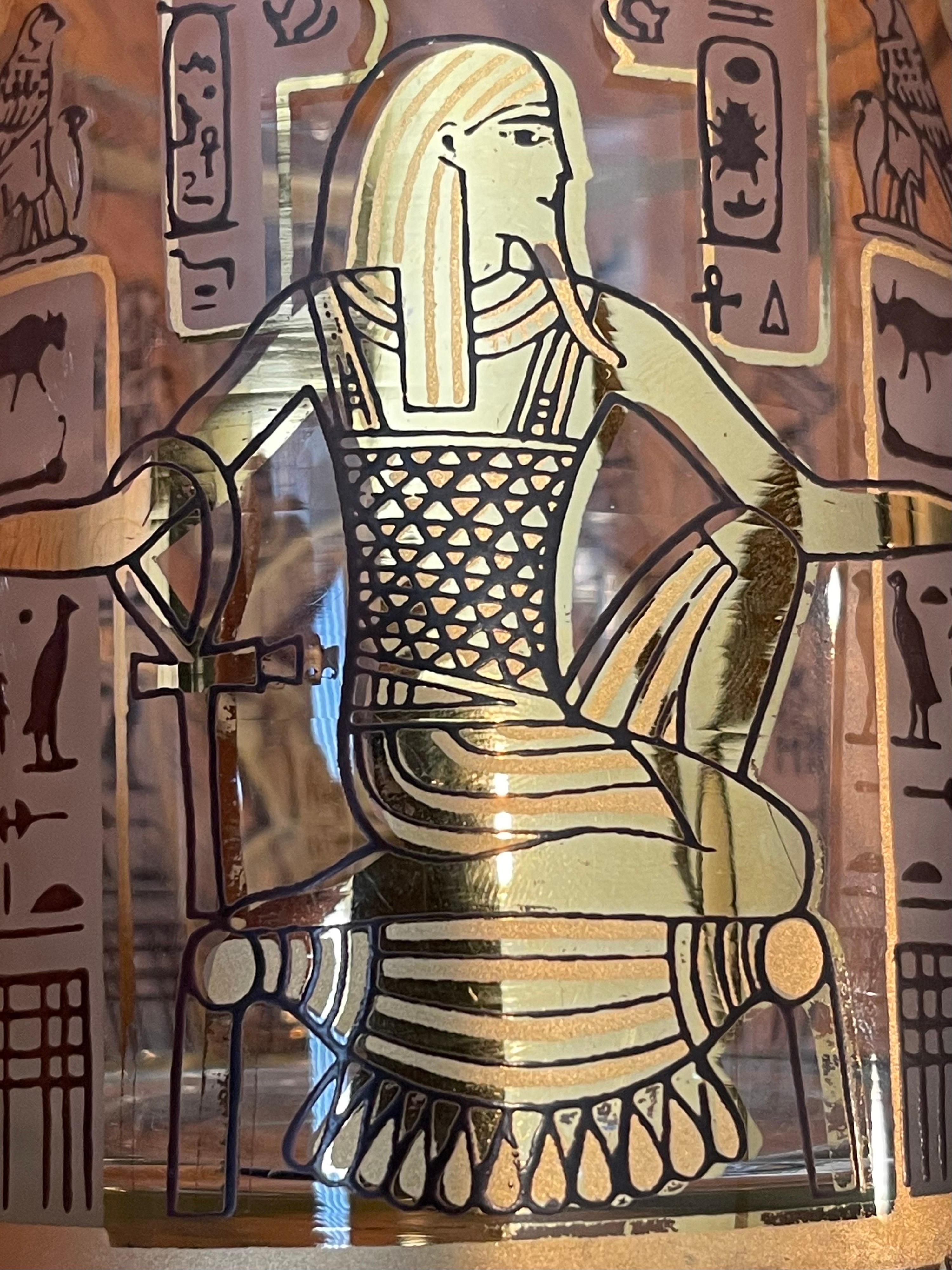 Set of Six Egyptian Double Old Fashion Cocktail Glasses by Culver Ltd In Good Condition In San Diego, CA