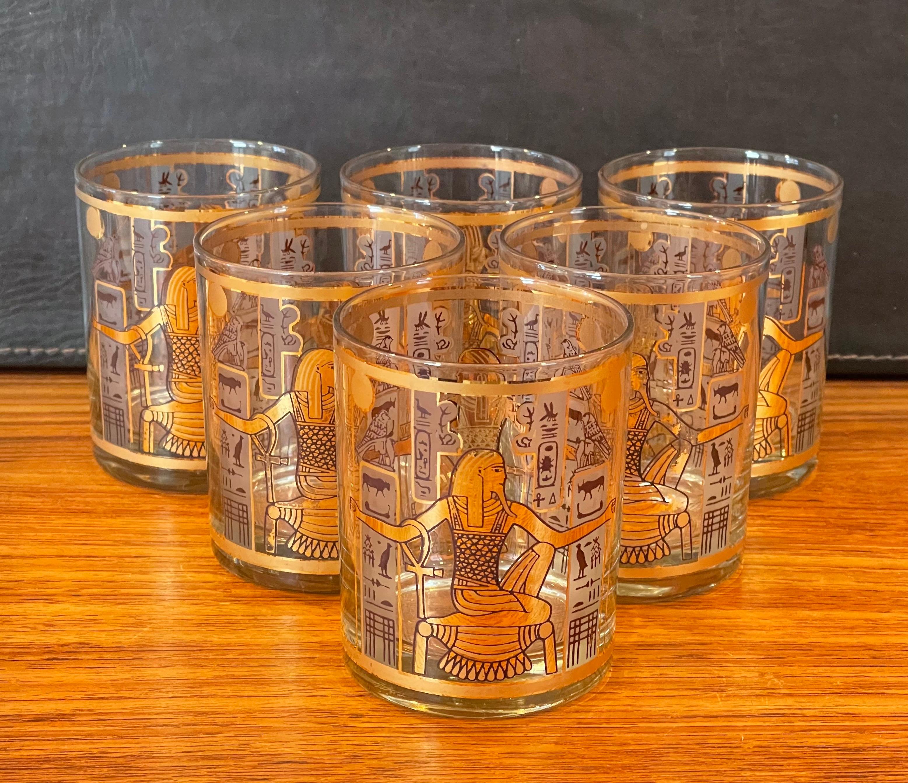 Set of Six Egyptian Double Old Fashion Cocktail Glasses by Culver Ltd 1