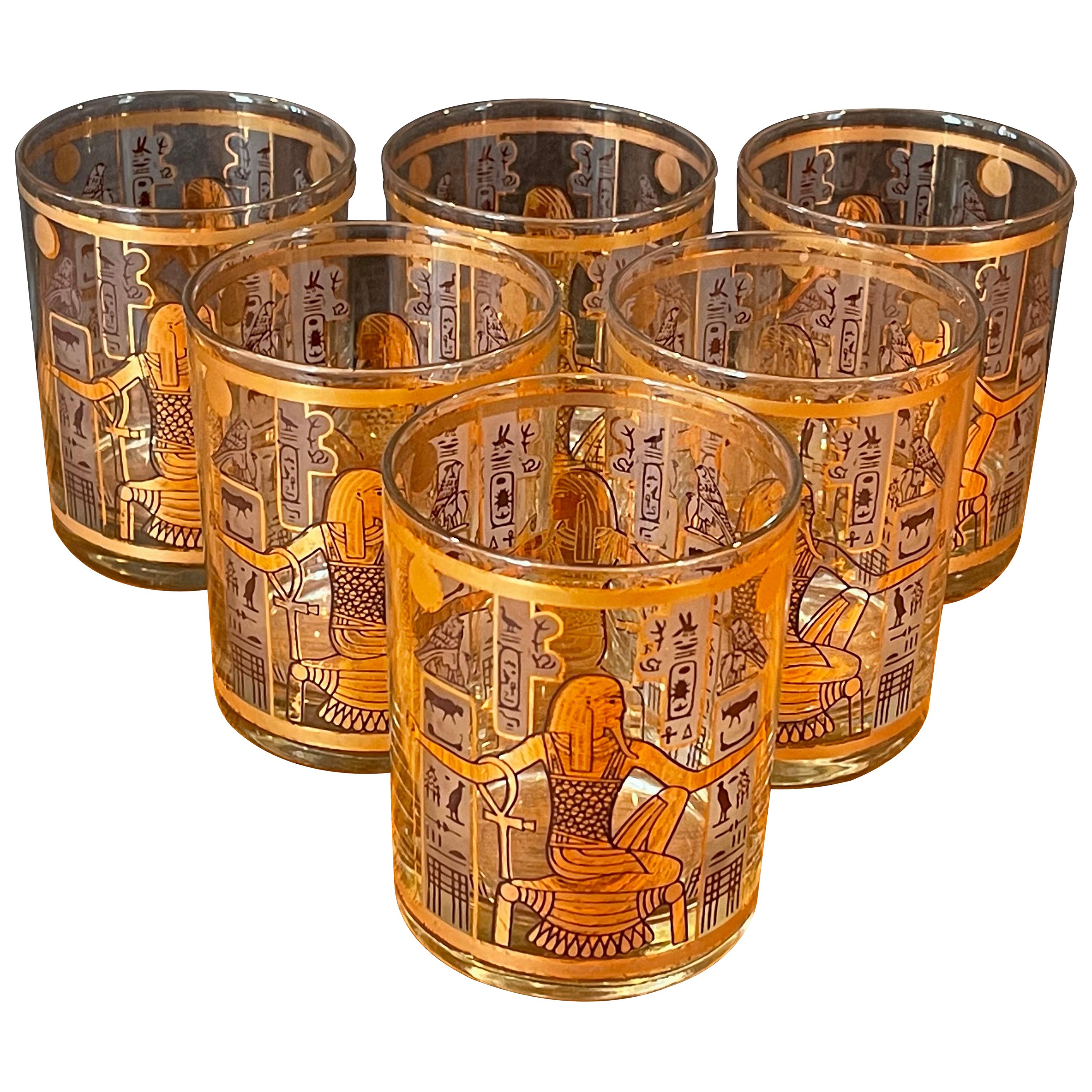 Set of Six Egyptian Double Old Fashion Cocktail Glasses by Culver Ltd