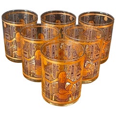 Vintage Set of Six Egyptian Double Old Fashion Cocktail Glasses by Culver Ltd