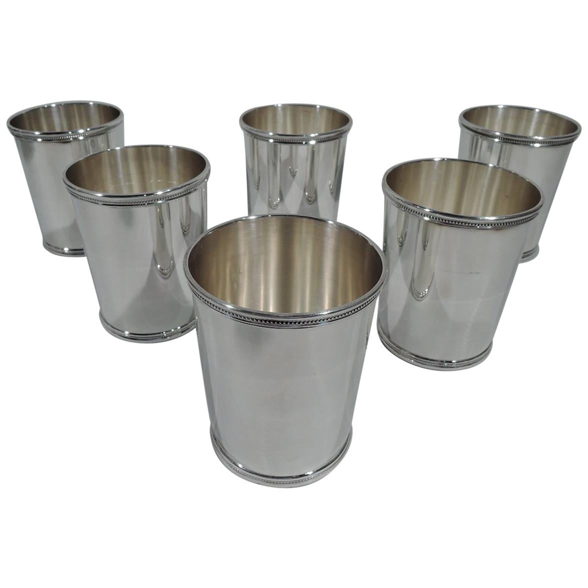 Set of Six Eisenhower-Era Sterling Silver Mint Julep Cups by Scearce