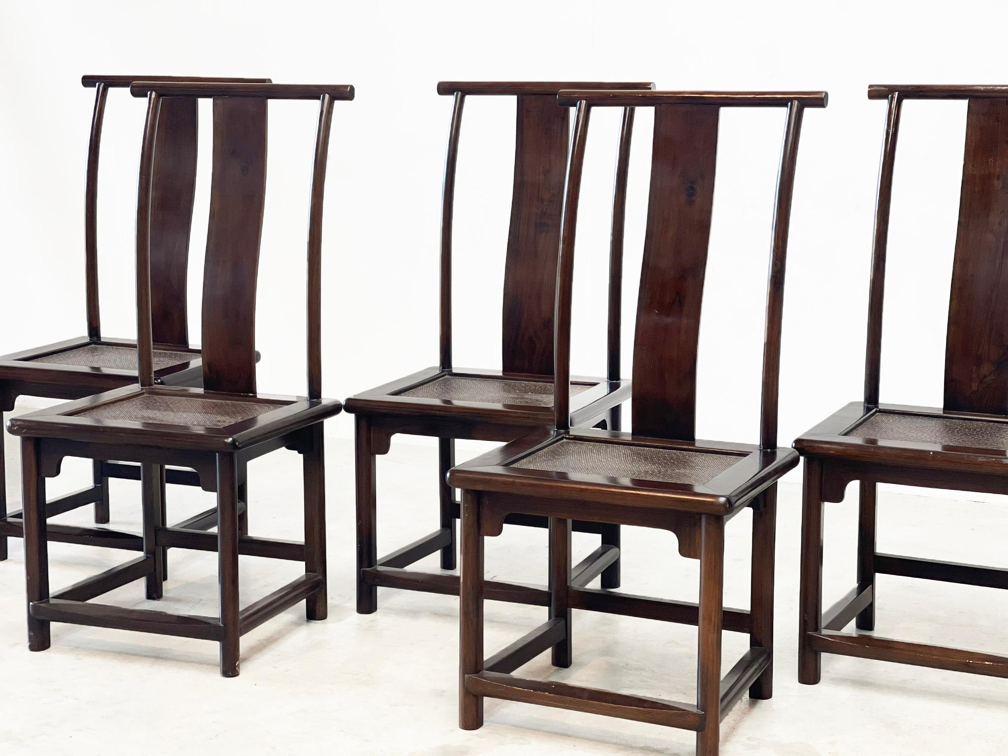 Oak Set of six elegant brutalist oak dining chairs  For Sale