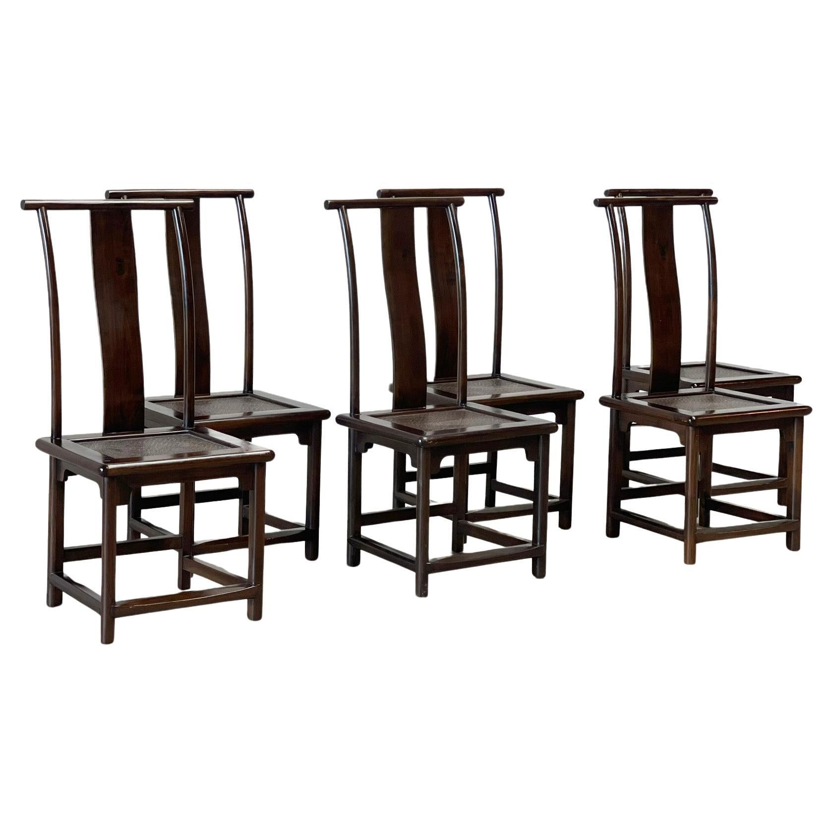 Set of six elegant brutalist oak dining chairs  For Sale