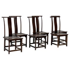 Set of six elegant brutalist oak dining chairs 