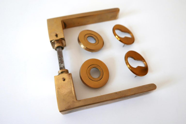 Set of Six Elegant MidCentury Modern Brass Door Handles, 1950s