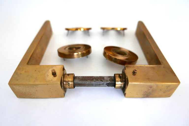 Set of Six Elegant MidCentury Modern Brass Door Handles, 1950s