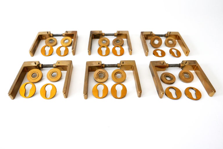 Set of Six Elegant MidCentury Modern Brass Door Handles, 1950s, Germany For Sale at 1stDibs