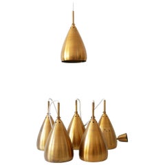 Set of Six Elegant Mid-Century Modern Brass Pendant Lamps, 1950s, Germany