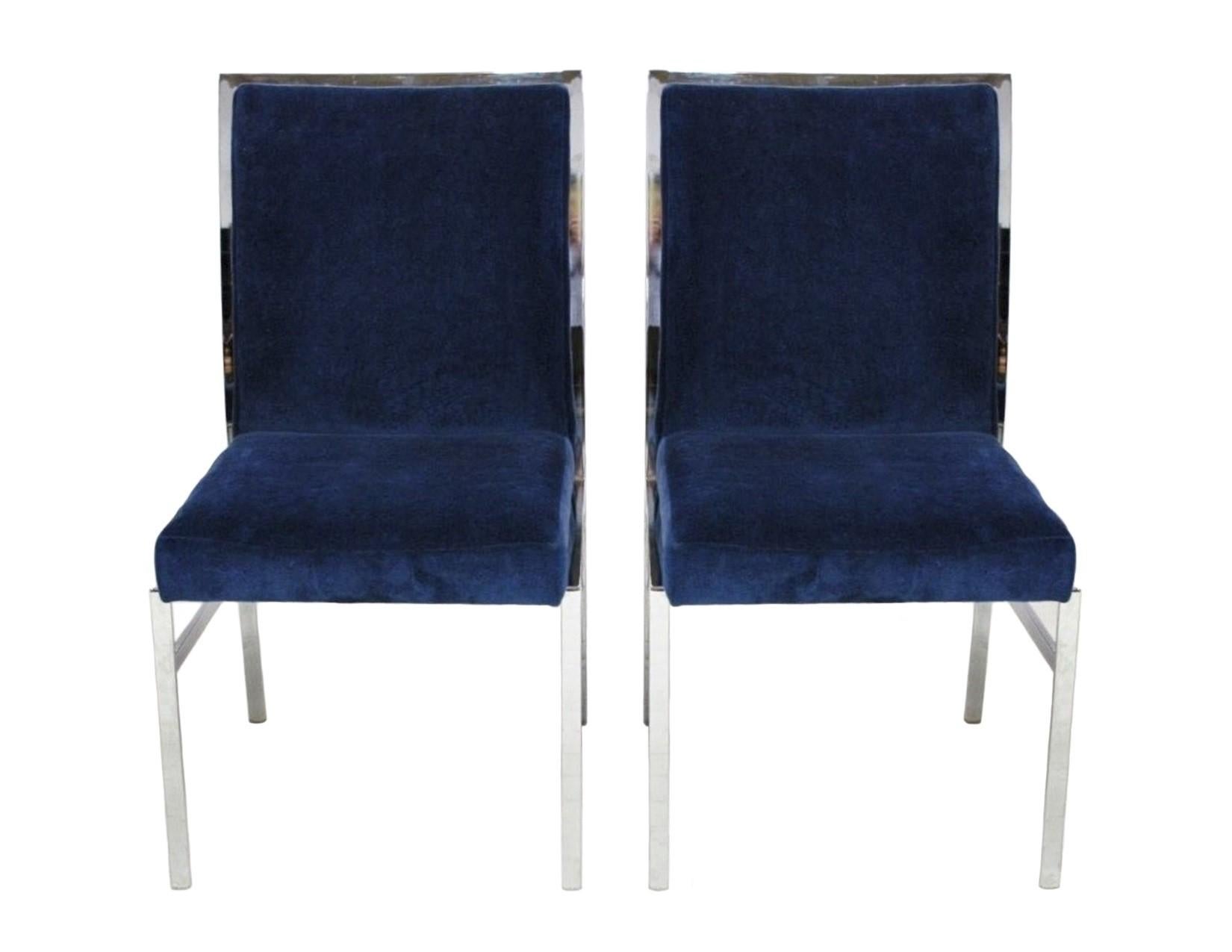 American Set of Six Elegant Pierre Cardin Blue Velvet Dining Chairs