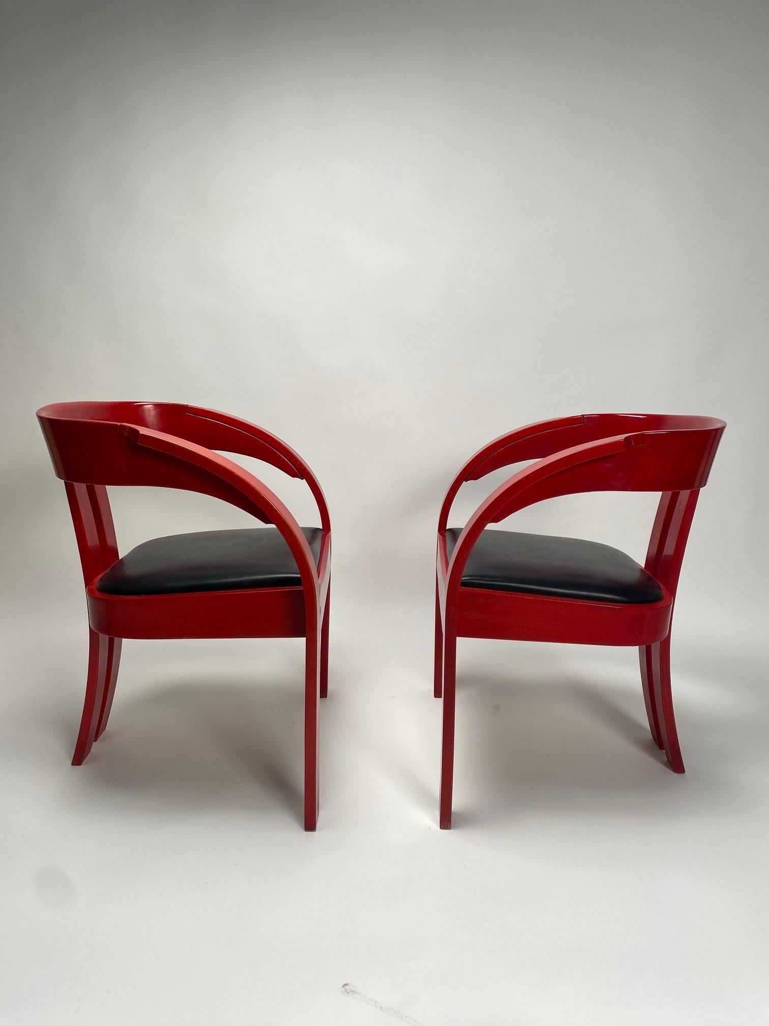 Cuir Ensemble de six fauteuils Elisa de Giovanni Battista Bassi, Poltrona, années 1960, bois en vente