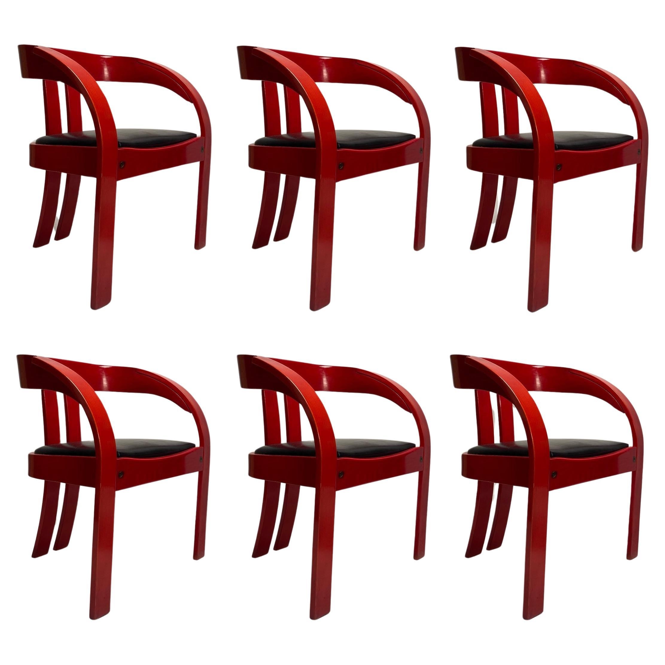 Set of Six Elisa Armchairs by Giovanni Battista Bassi, Poltrona 1960s, Wood For Sale