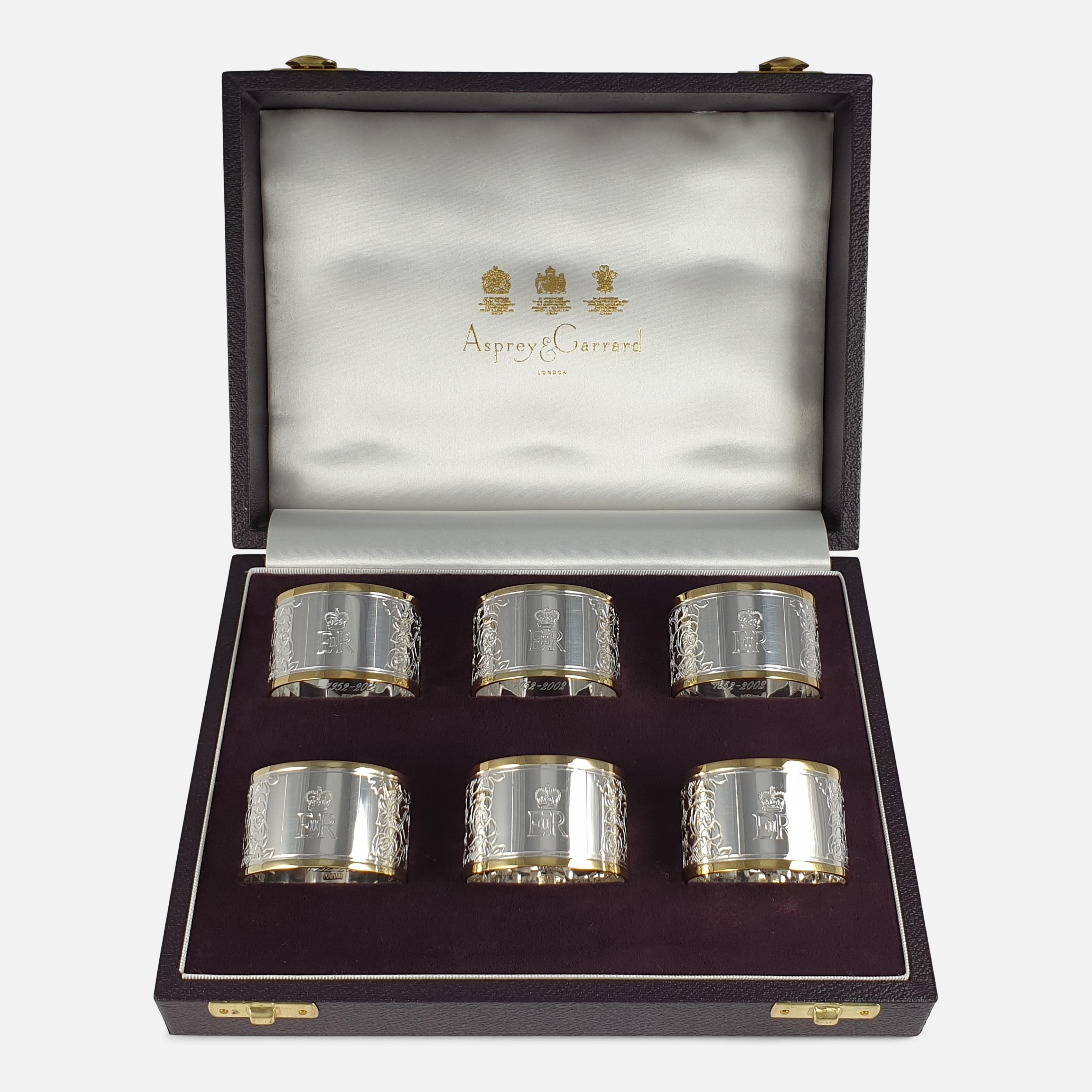 Set of Six Elizabeth II Parcel-Gilt Britannia Standard Silver Napkin-Rings, 2002 10