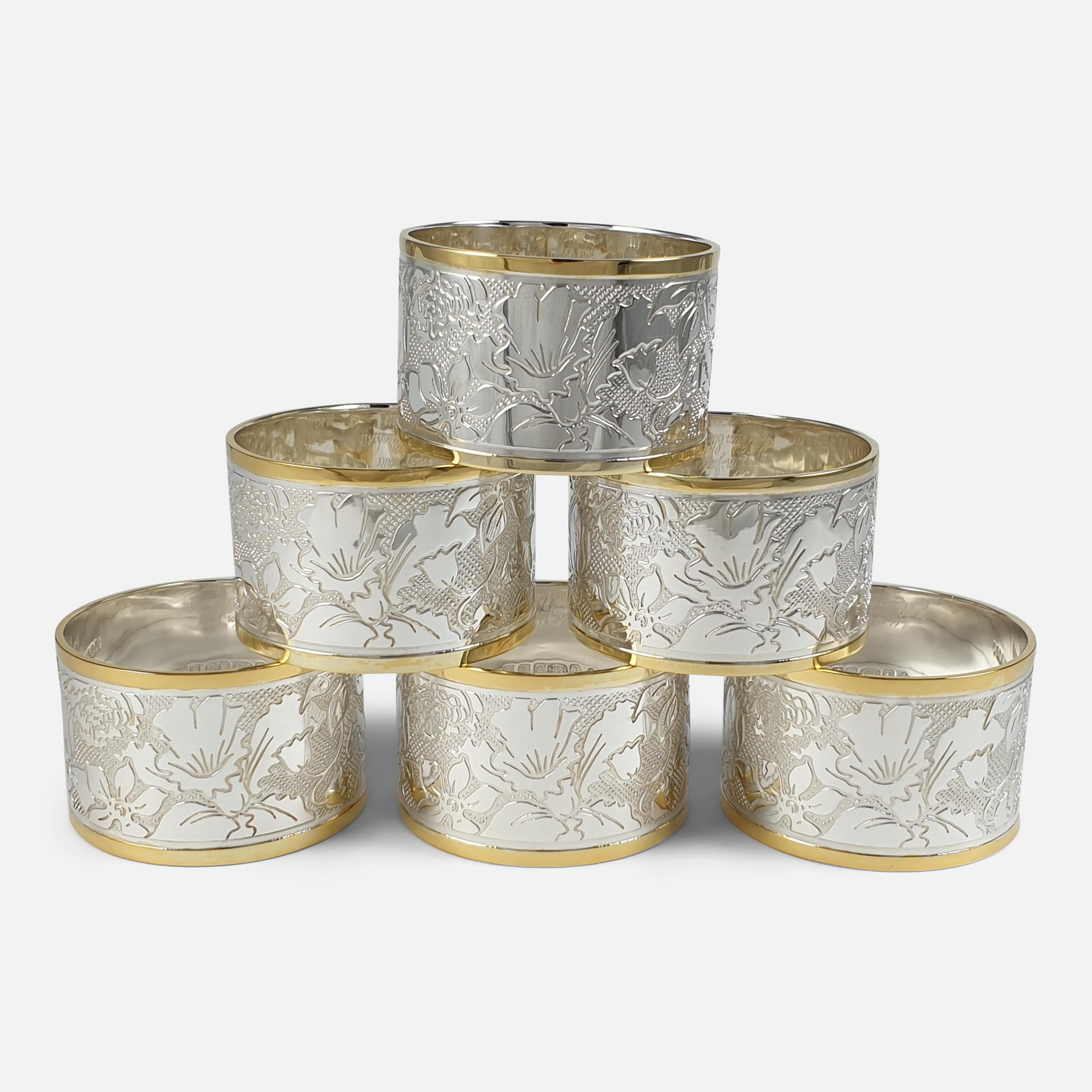 Set of Six Elizabeth II Parcel-Gilt Britannia Standard Silver Napkin-Rings, 2002 2