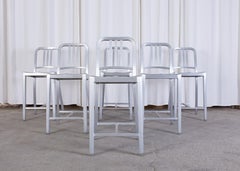 Set of Six Emeco Navy Counter Stools in Brushed Aluminum