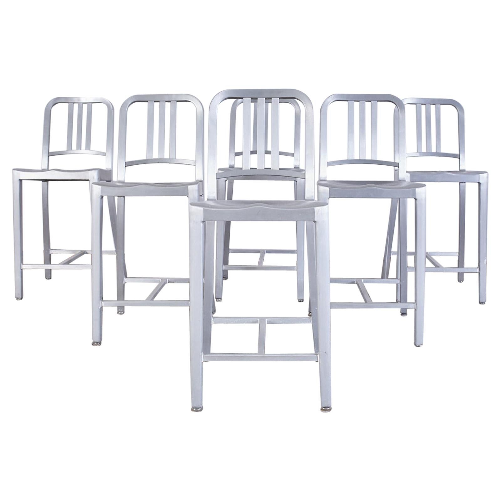 Set of Six Emeco Navy Counter Stools in Brushed Aluminum For Sale