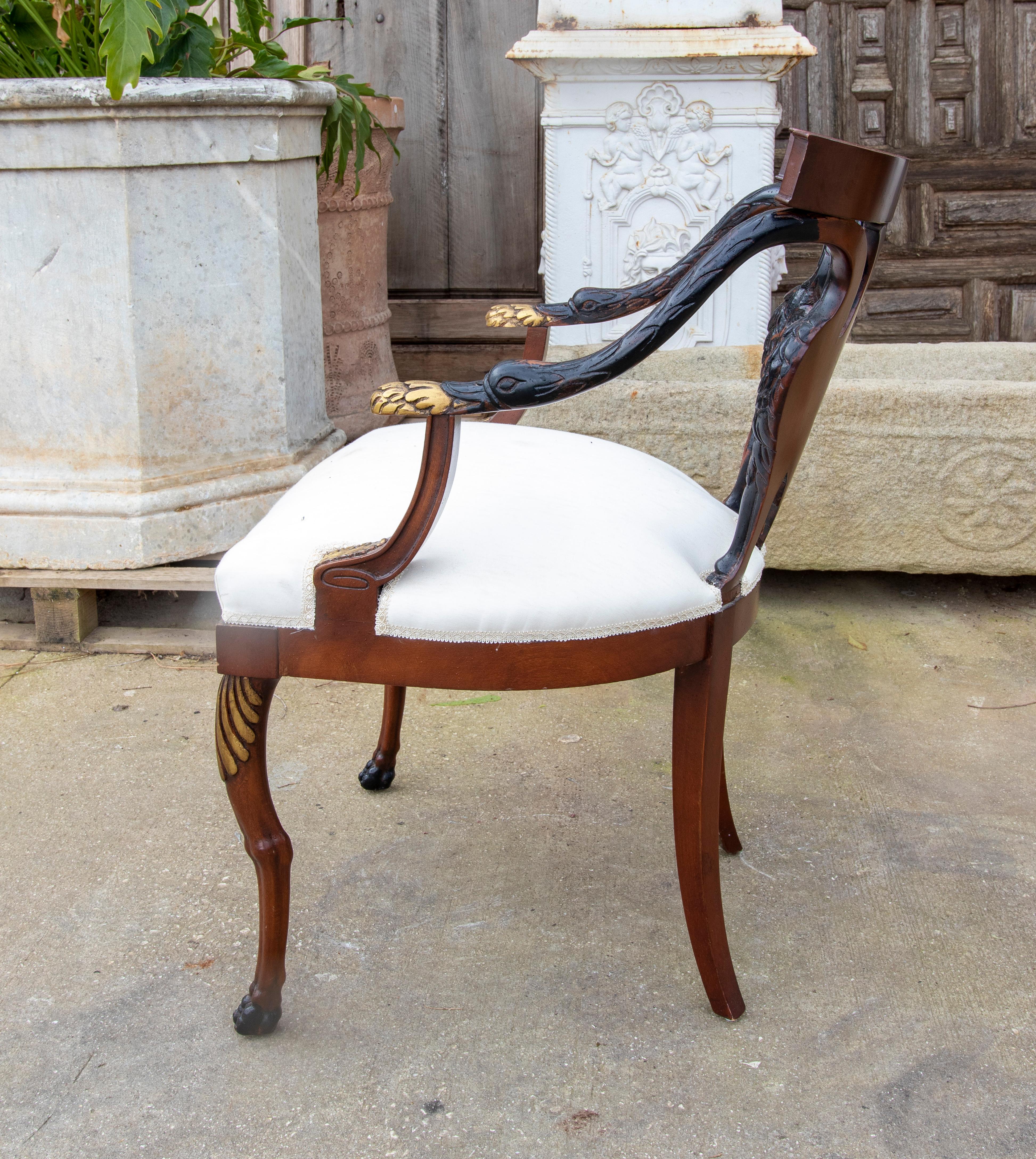 20th Century Set of Six Empire Style Mahogany Armchairs with Duck Back and Armrests For Sale