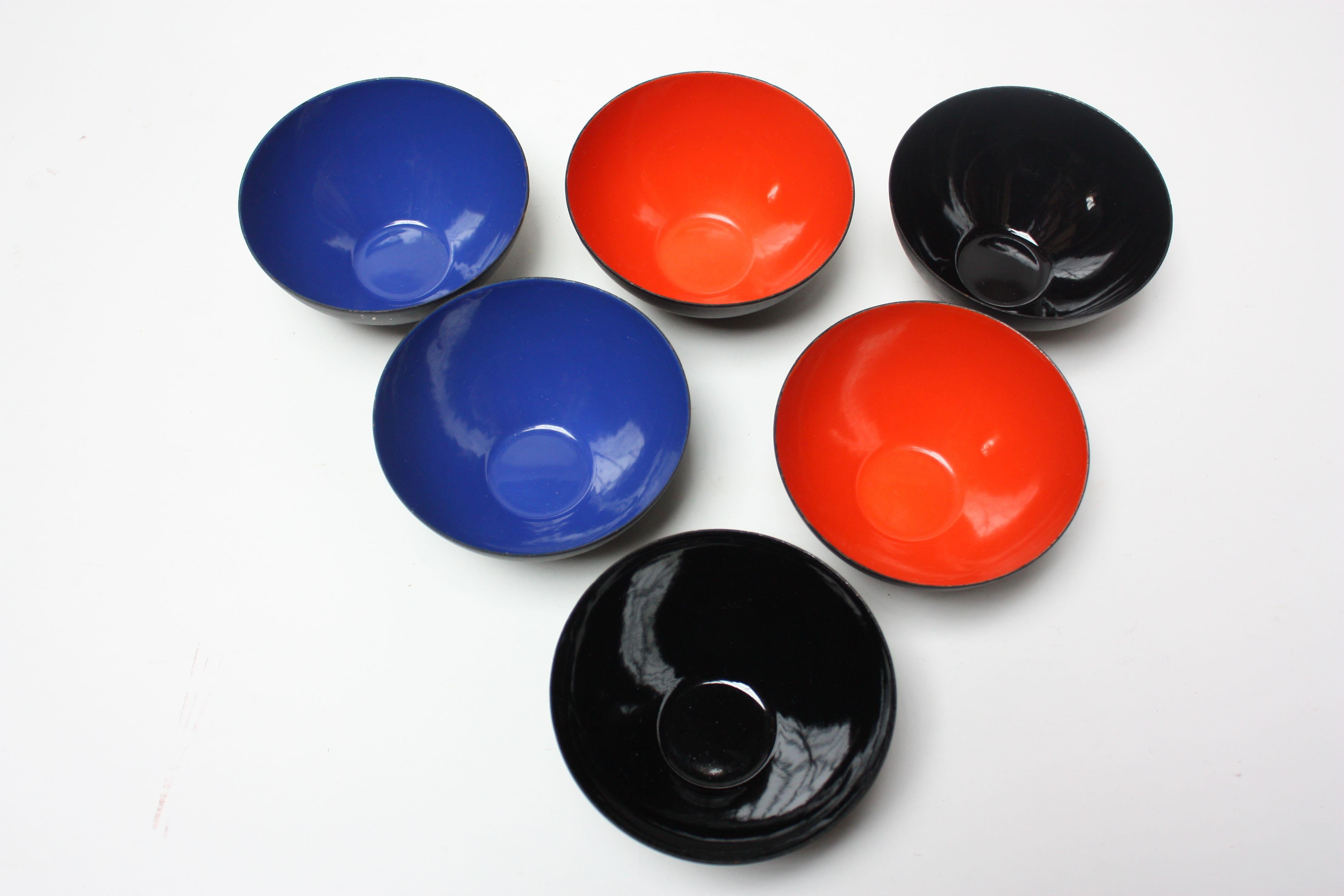 Mid-Century Modern Set of Six Enamel Krenit Bowls by Herbert Krenchel For Sale