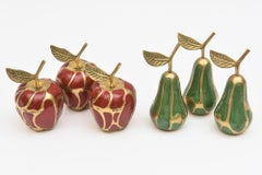 Vintage Enamel and Brass Red & Green Apple and Pear Object Sculptures Set Of 6