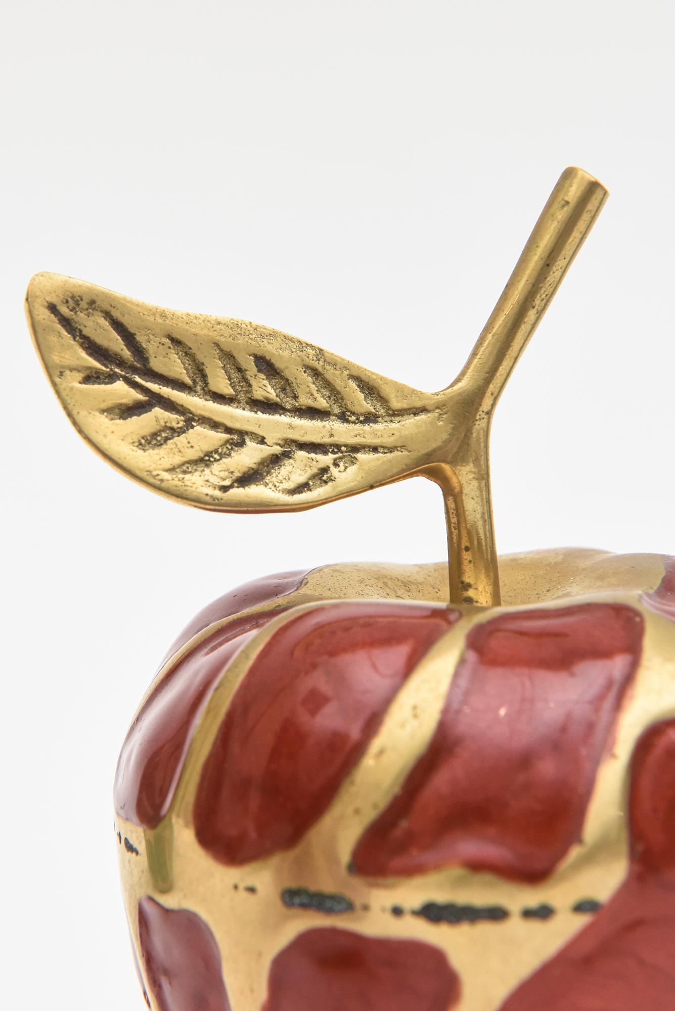 Enamel and Brass Red , Green Apple and Pear Object Sculptures Set Of 6 Vintage For Sale 2