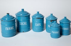 Set of Six Enamelware Canisters, Belgium, circa 1920