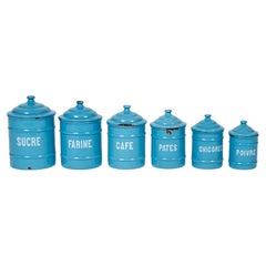 Set of Six Enamelware Canisters, Belgium, circa 1920