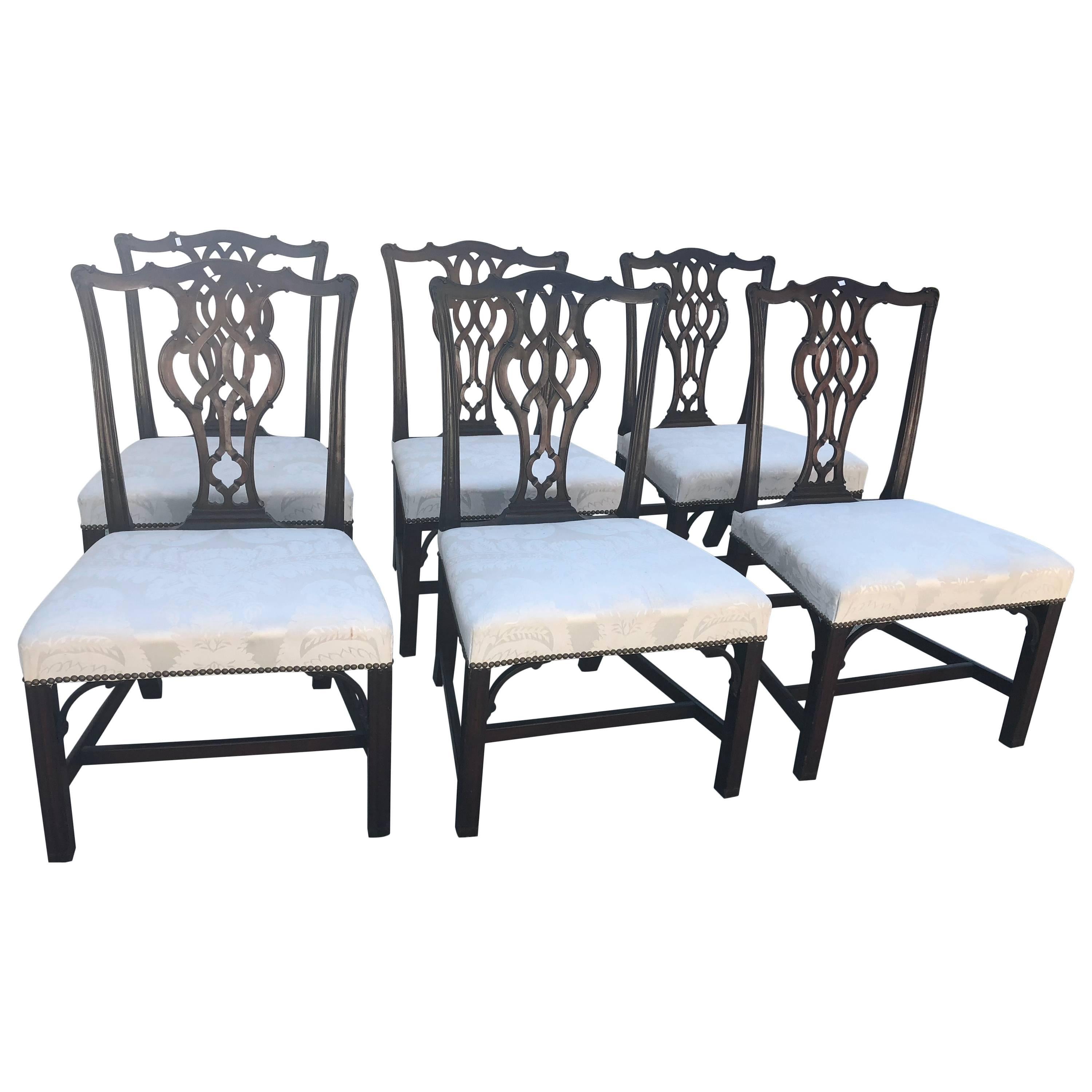 Set of Six English 18th Century George III Mahogany Chippendale Dining Chairs For Sale