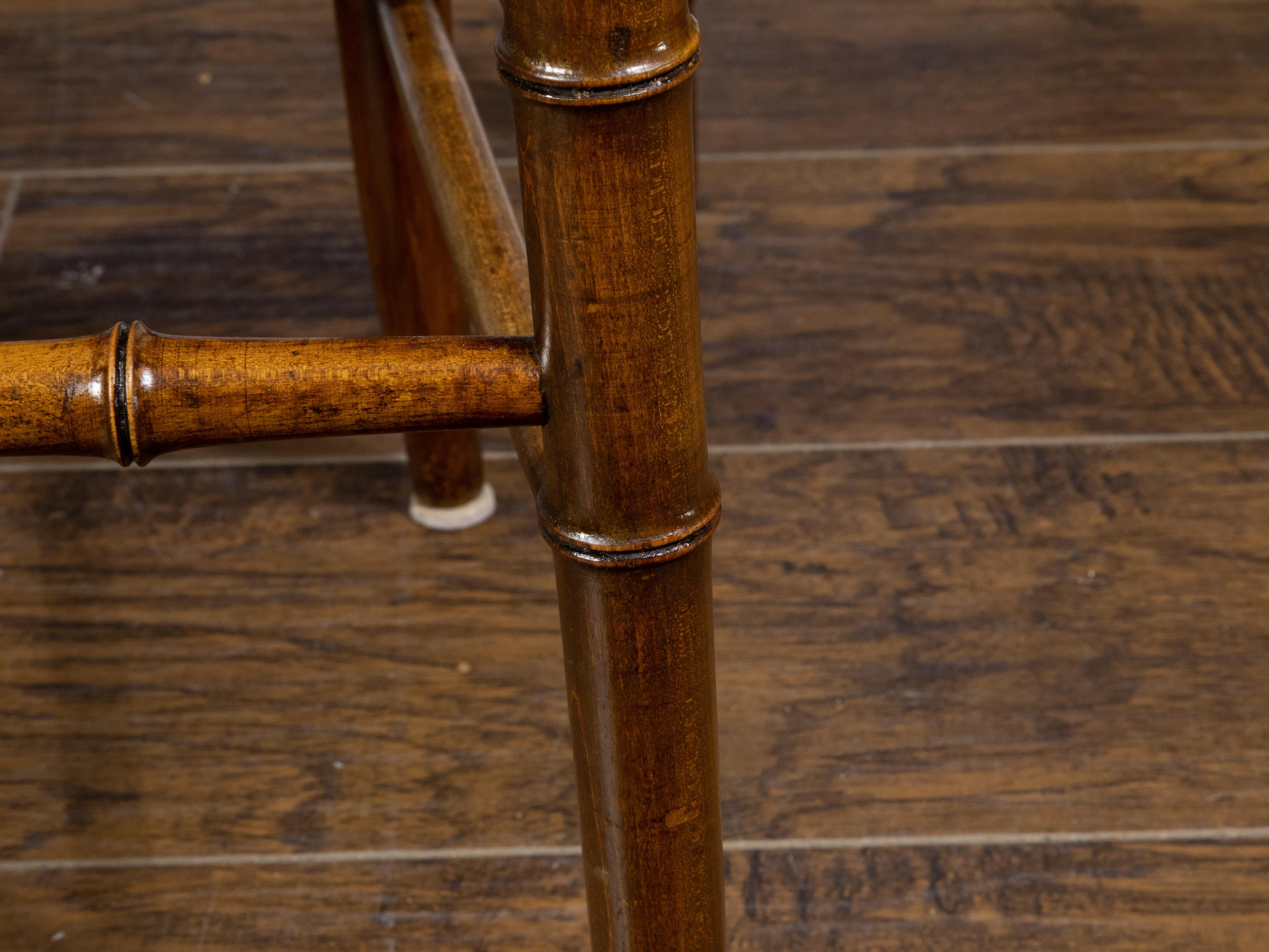 Set of Six English 1900s Faux Bamboo Walnut Side Chairs with Cane Seats For Sale 1