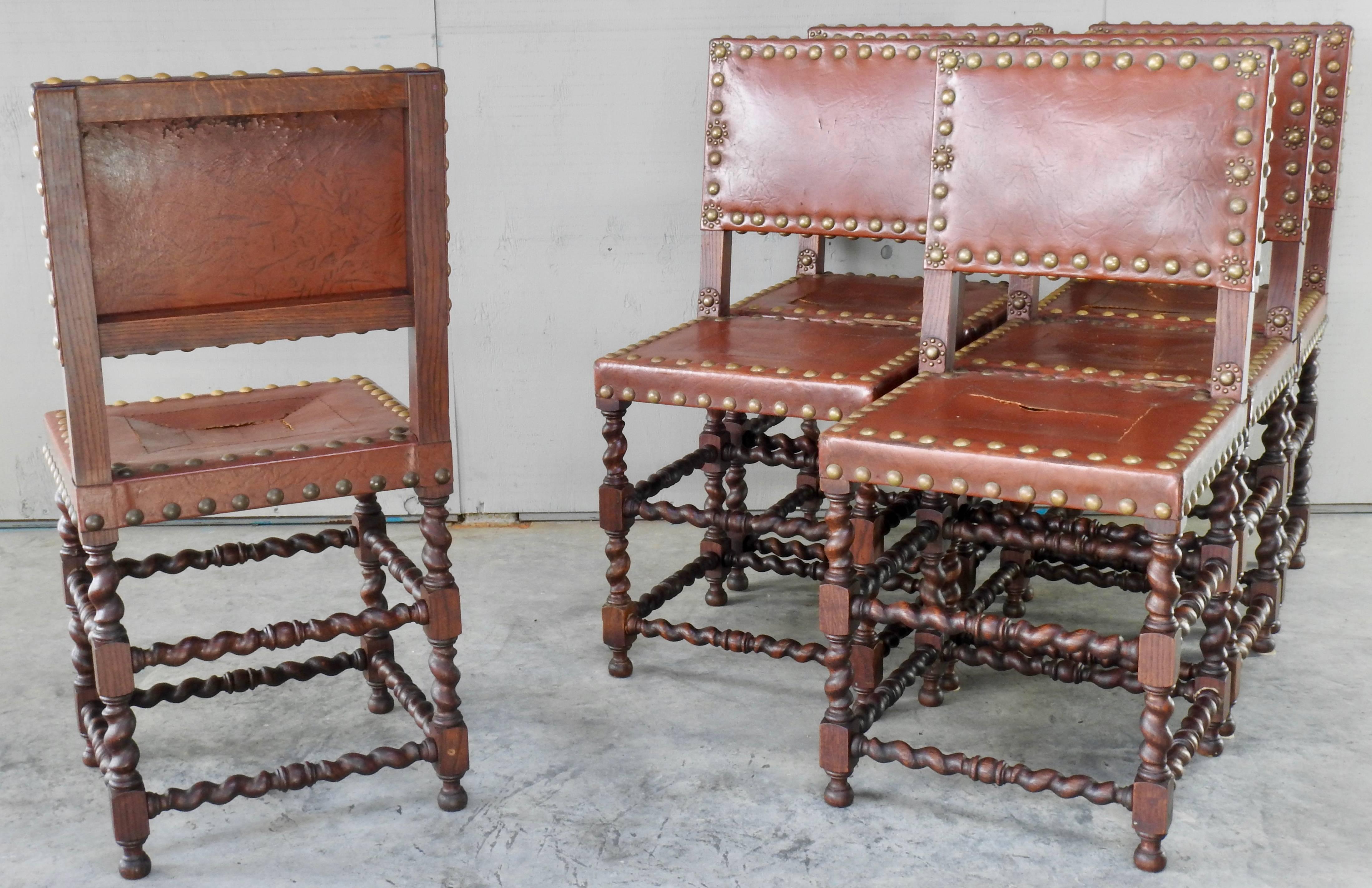 Jacobean Set of Six English Barley Twist Chairs from the 19th Century For Sale