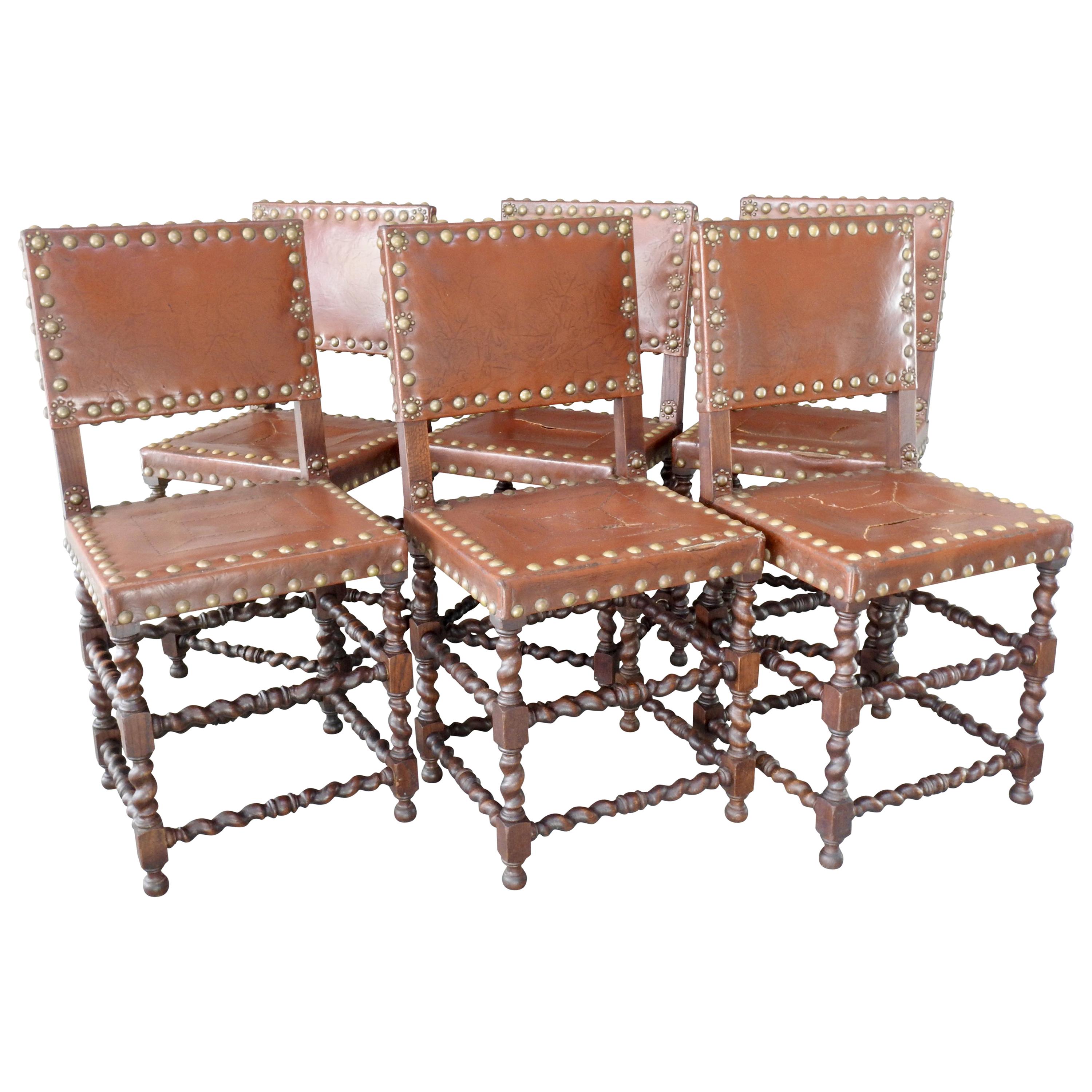 Set of Six English Barley Twist Chairs from the 19th Century For Sale