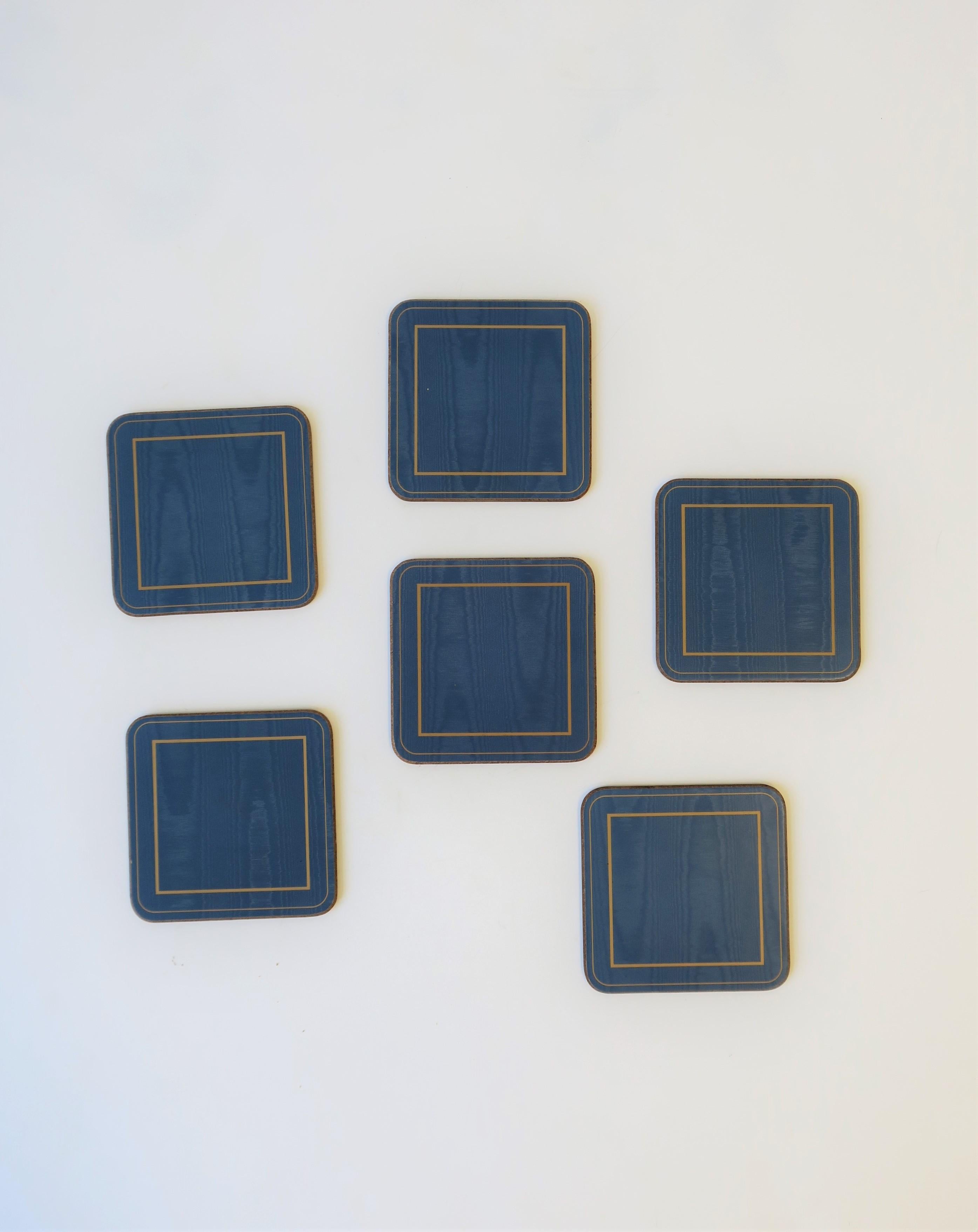Set of Six English Blue and Gold Cocktail or Drinks Coasters In Good Condition In New York, NY