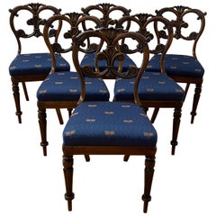 Antique Set of Six English Carved Rosewood Dining Chairs, C.1850