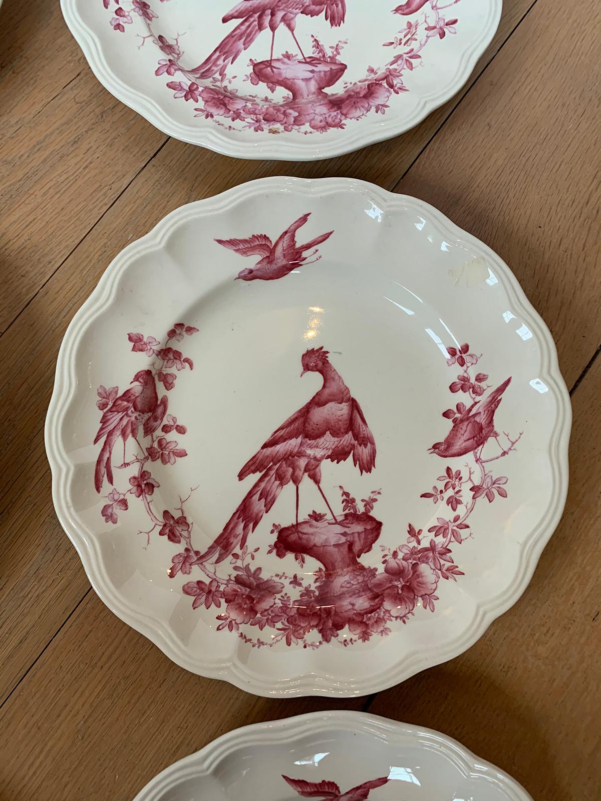 Set of Six English Copeland Spode Chelsea Bird Pattern Dinner Plates, Marked For Sale 6